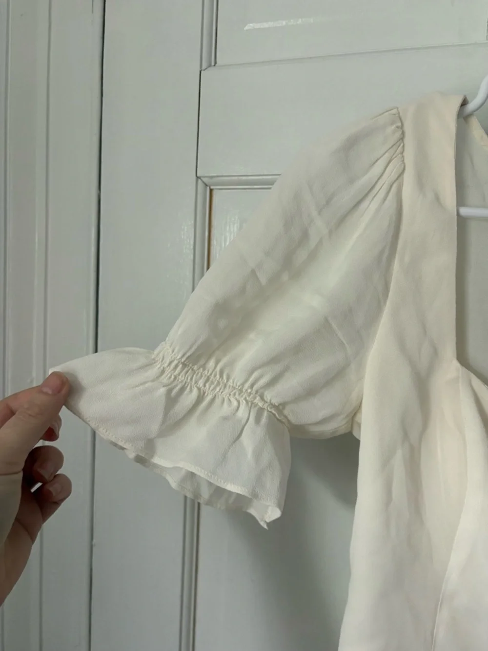 Reformation Cream Square-Neck Puff Sleeve Blouse